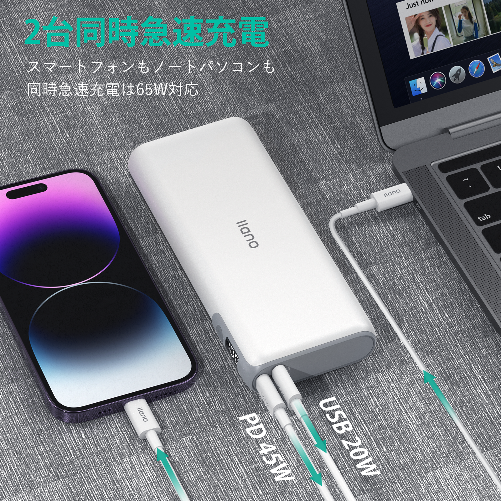 65W 20000mAh モバイルバッテリー