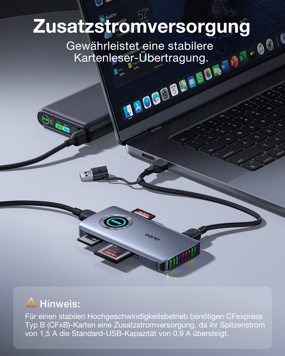 llano R604 CFexpress Typ-A/B Kartenleser mit RGB, USB 3.2 Gen 2 (10Gbps) 4-in-1 TF/Micro SD Kartenleser Adapter